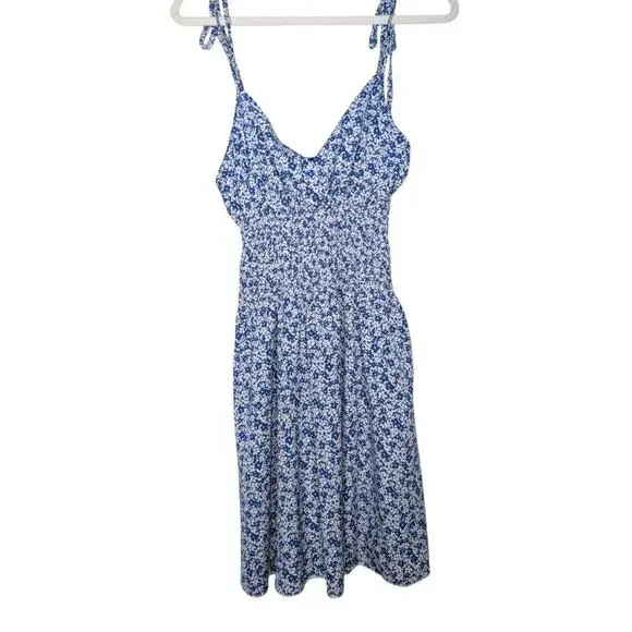 Cider Blue Ditsy Floral Print Smocked Waist Boho Festival Coquette Sundress Med - Picture 2 of 6